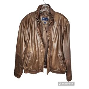 Cremieux Lambskin Jacket Mens XL Brown Bomber Flight Zip Bib Double…